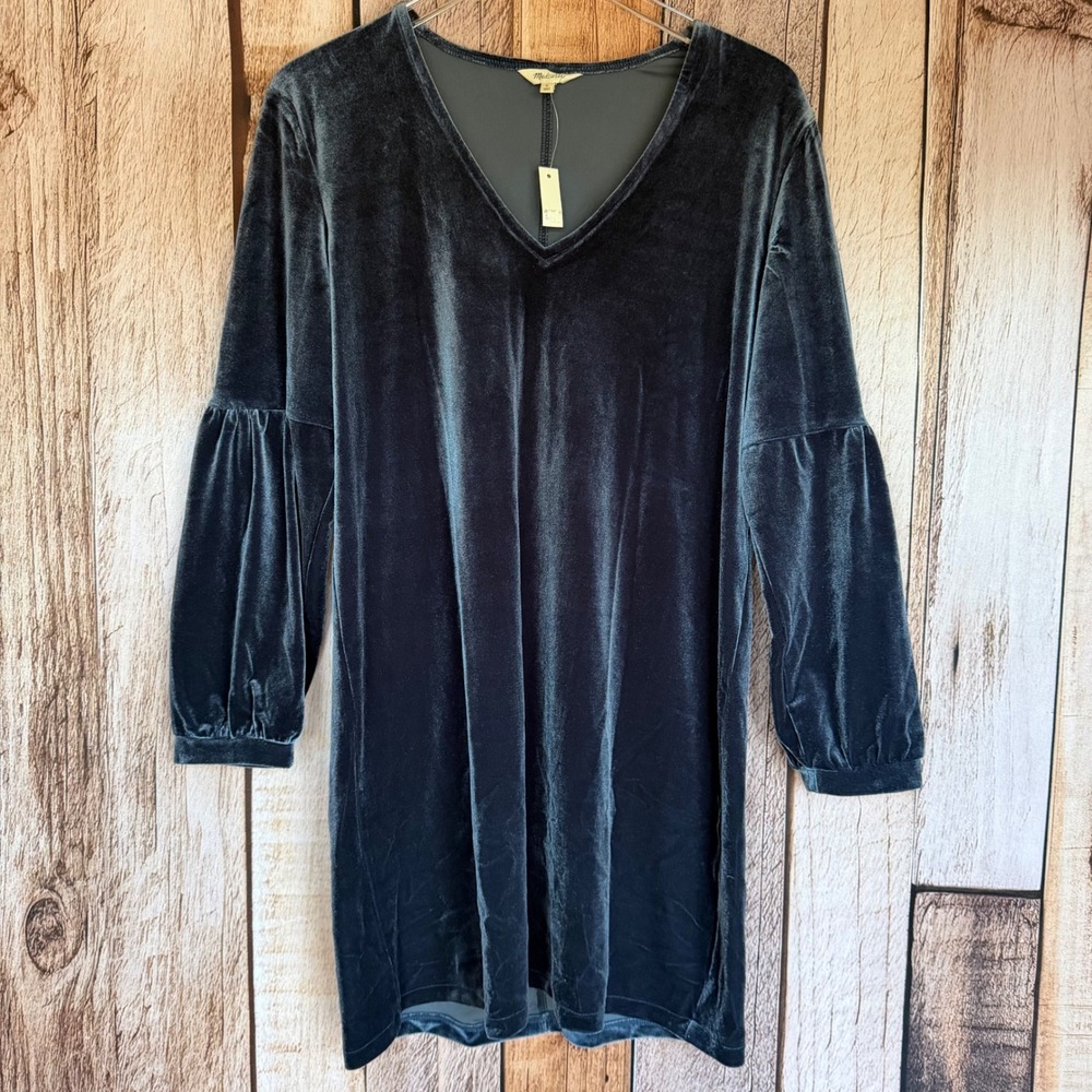 Madewell Dress Velvet‎ Balloon Sleeve Shift Navy Blue Winter Party Medium NWT